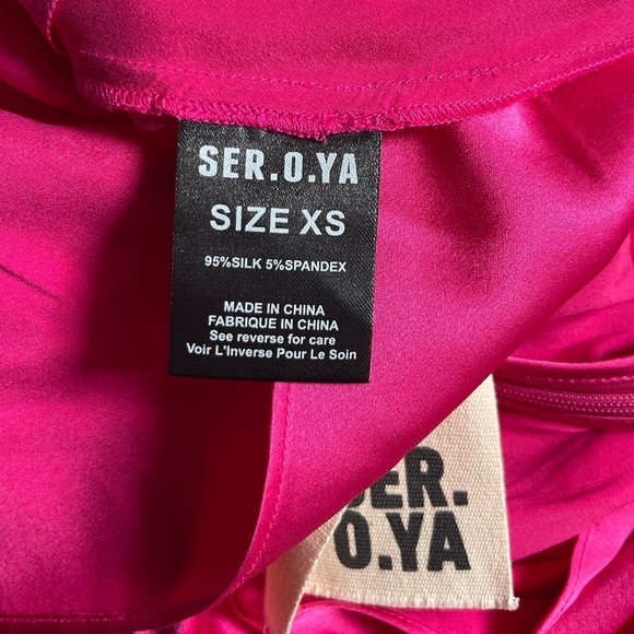 NEW SER.O.YA LEAH SILK Spandex DRESS Fuchsia Purple {$350} Blend Halter Cross XS - Picture 9 of 13